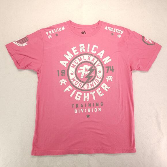 American Fighter Casual Short Sleeve Graphic Crew Neck Shirt Mens Size 2XL Pink - Picture 2 of 9